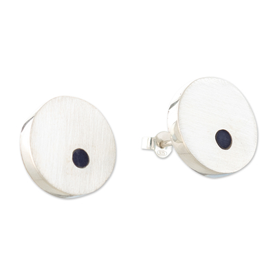 Sodalite button earrings, 'Creativity Points' - Sterling Silver Button Earrings with Round Sodalite Gems