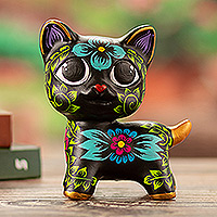 Ceramic sculpture, 'Feline Night Magic' - Traditional Andean Ceramic Sculpture of a Black Feline