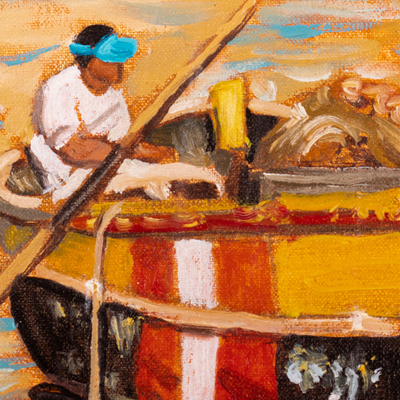 'Fisherman' - Pintura al óleo impresionista sin estirar firmada de un pescador