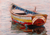 'Boat at Sunset II' (2023) - Pintura al óleo impresionista sin estirar de barco y mar