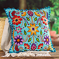 Embroidered acrylic and alpaca blend cushion cover, 'Primaveral Andes' - Floral Embroidered Acrylic and Alpaca Blend Cushion Cover