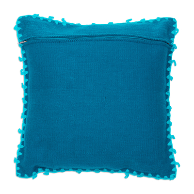 Embroidered acrylic and alpaca blend cushion cover, 'Azure Botany' - Embroidered Acrylic and Alpaca Blend Cushion Cover in Azure