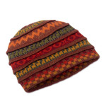 Reversible alpaca blend hat, 'Spontaneous Orange' - Warm-Toned Reversible Alpaca Blend Hat Handwoven in Peru