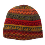 Reversible alpaca blend hat, 'Spontaneous Orange' - Warm-Toned Reversible Alpaca Blend Hat Handwoven in Peru