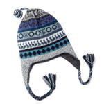 Reversible alpaca blend chullo hat, 'Snowy Adventure' - Handwoven Reversible Grey and White Alpaca Blend Chullo Hat