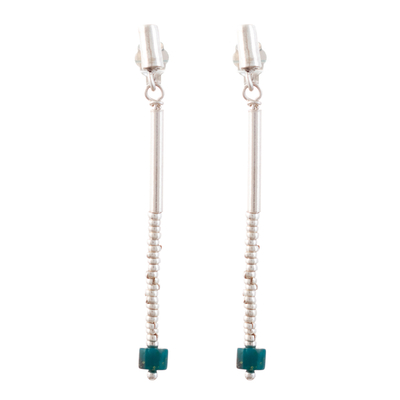 Chrysocolla beaded dangle earrings, 'Dancing Intuition' - Sterling Silver Beaded Dangle Earrings with Chrysocolla Gems
