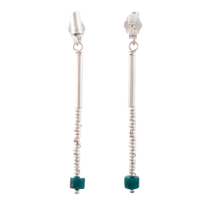 Chrysocolla beaded dangle earrings, 'Dancing Intuition' - Sterling Silver Beaded Dangle Earrings with Chrysocolla Gems