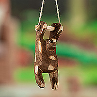 Wood wall sculpture, ‘Patient Acrobatics’ - Hand-Carved Balsa Wood Wall Sculpture of a Dangling Sloth