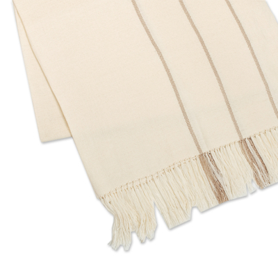 Manta de algodón - Manta tejida a mano de algodón beige y vainilla a rayas