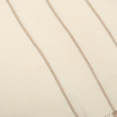 Cotton throw, 'Vanilla Affection' - Handwoven Striped Vanilla and Beige Cotton Throw