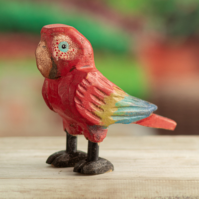 Wood figurine, 'Tropical Feathers' - Hand-Carved Cedar Wood Macaw Figurine with Painted Finish