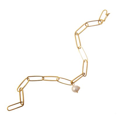 pulsera con charm de perlas cultivadas - Pulsera con dijes pulida enchapada en oro de 18k con perla blanca