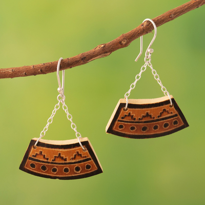 Mate gourd dangle earrings, 'Trendy Trapeze' - Inca-Themed Mate Gourd and Sterling Silver Dangle Earrings