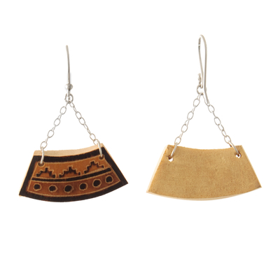 Mate gourd dangle earrings, 'Trendy Trapeze' - Inca-Themed Mate Gourd and Sterling Silver Dangle Earrings
