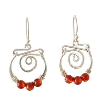 Carnelian dangle earrings, 'Contemporary Style' - Sterling Silver Spiral Dangle Earrings with Carnelian Stone