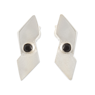 Onyx-Tropfenohrringe - Moderne Ohrhänger aus Onyx und Sterlingsilber mit Diamantmotiv