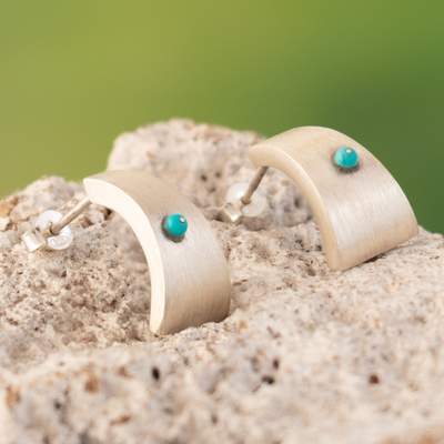 Sterling silver drop earrings, 'Minimalist Waterfall' - Modern Sterling Silver Drop Earrings with Recon Turquoises