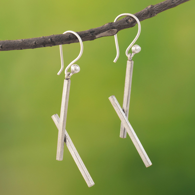 Sterling silver dangle earrings, 'Lines to the Future' - Modern Sterling Silver Dangle Earrings Crafted in Peru