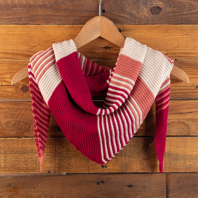 Bufanda de mezcla de algodón - Bufanda de mezcla de algodón rojo y salmón tejida a mano en forma de triángulo