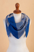 Cotton blend scarf, 'Spectacular Sky' - Blue & Grey Cotton Blend Scarf Hand-Knit in Triangle Shape
