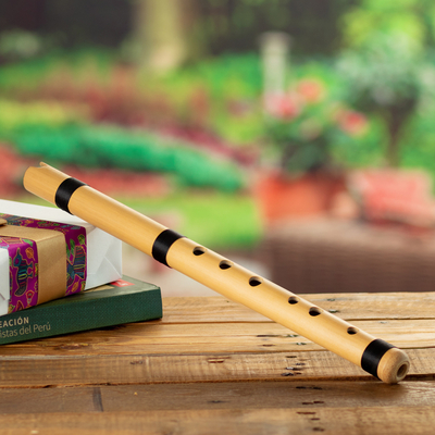 Flauta de caña natural, 'Vientos Peruanos' (16,5 pulgadas) - Flauta tradicional de caña de Guadua natural en fa mayor (16,5 pulgadas)