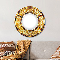 Reverse-painted glass wall mirror, 'Radiant Clarity'