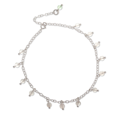 Rose quartz and agate charm anklet, 'Love in the Summer' - Sterling Silver Charm Anklet with Rose Quartz & Agate Stone
