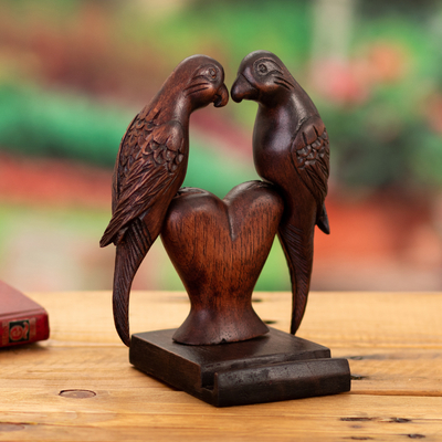 Soporte para teléfono de madera de cedro - Soporte para teléfono de madera de cedro tallado a mano de cacatúas enamoradas