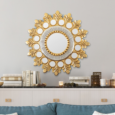 Espejo decorativo de pared de madera dorada, bronce abstracto moderno -  Resplandor celestial