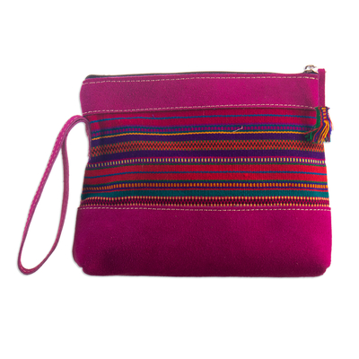 Handcrafted Purple Suede Wristlet with Andean Cotton Textile