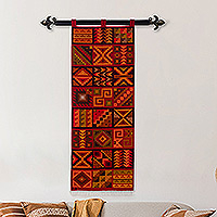 Tapiz de lana, 'Colección del Inca' - Tapiz geométrico de lana tejido a mano en tonos cálidos Hecho en Perú