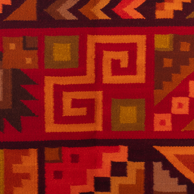 Wandteppich aus Wolle - Handgewebter geometrischer Wandteppich aus Wolle in warmen Farbtönen, hergestellt in Peru