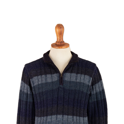 Suéter de hombre 100% alpaca - Sweater para Hombre 100% Alpaca con Cremallera en Tonos Marino