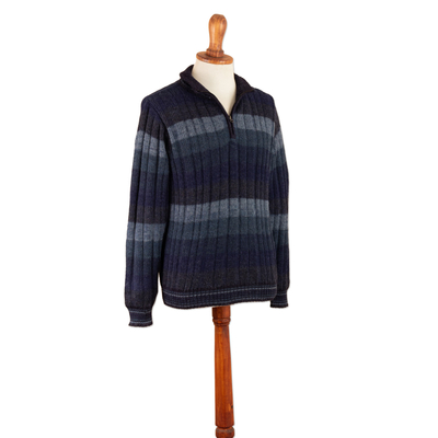 Suéter de hombre 100% alpaca - Sweater para Hombre 100% Alpaca con Cremallera en Tonos Marino