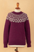100% alpaca sweater, 'Burgundy Geometry' - Geometric Burgundy and Grey 100% Alpaca Pullover Sweater (image 2e) thumbail