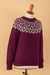 100% alpaca sweater, 'Burgundy Geometry' - Geometric Burgundy and Grey 100% Alpaca Pullover Sweater (image 2f) thumbail