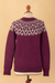 100% alpaca sweater, 'Burgundy Geometry' - Geometric Burgundy and Grey 100% Alpaca Pullover Sweater (image 2g) thumbail