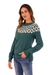 100% alpaca sweater, 'Jade Geometry' - Jade and Ivory 100% Alpaca Pullover Sweater from Peru (image 2b) thumbail