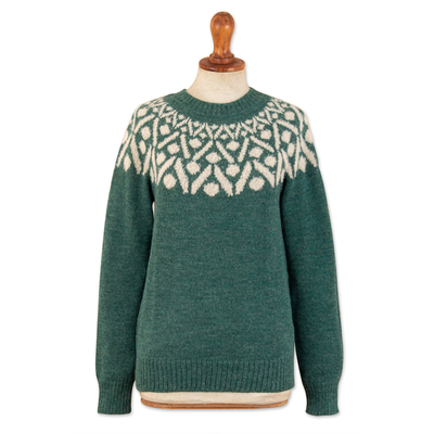 Jersey 100% alpaca - Suéter tipo pullover 100% alpaca de jade y marfil de Perú