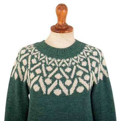 Jersey 100% alpaca - Suéter tipo pullover 100% alpaca de jade y marfil de Perú