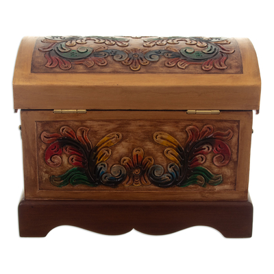 Hand-Painted Mohena Wood and Leather Jewelry Box from Peru