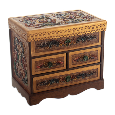 Handcrafted Classic Colorful Wood and Leather Jewelry Box