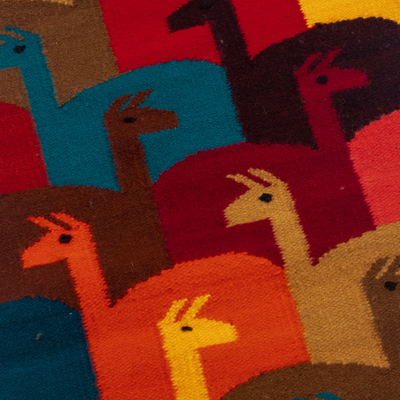 Camino de mesa de mezcla de lana - Camino de mesa de mezcla de lana tejido a mano colorido con temática de llama