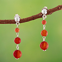 Carnelian beaded dangle earrings, 'Eternal Sunset' - Sterling Silver Dangle Earrings with Natural Carnelian Beads