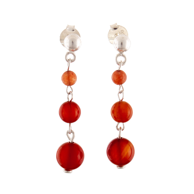 Carnelian beaded dangle earrings, 'Eternal Sunset' - Sterling Silver Dangle Earrings with Natural Carnelian Beads
