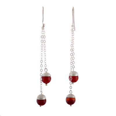 Carnelian dangle earrings, 'Dangling Elegance' - Modern Sterling Silver Dangle Earrings with Carnelian Gems