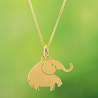 Gold-plated pendant necklace, 'Prosperity Elephant'