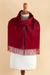 100% alpaca scarf, 'Red Tide' - 100% Alpaca Fringed Scarf in Red Hand-Woven in Peru (image 2b) thumbail