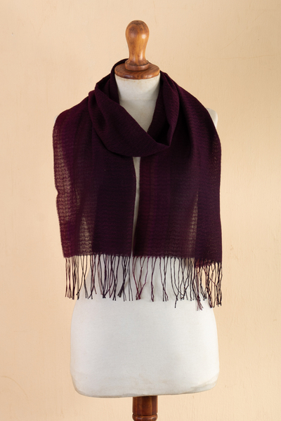100% alpaca scarf, 'Purple Look' - Peruvian Purple Fringed Scarf Hand-Woven in 100% Alpaca