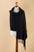 100% alpaca shawl, 'Elegant Waves' - Handwoven Black 100% Alpaca Shawl with Fringes (image 2b) thumbail